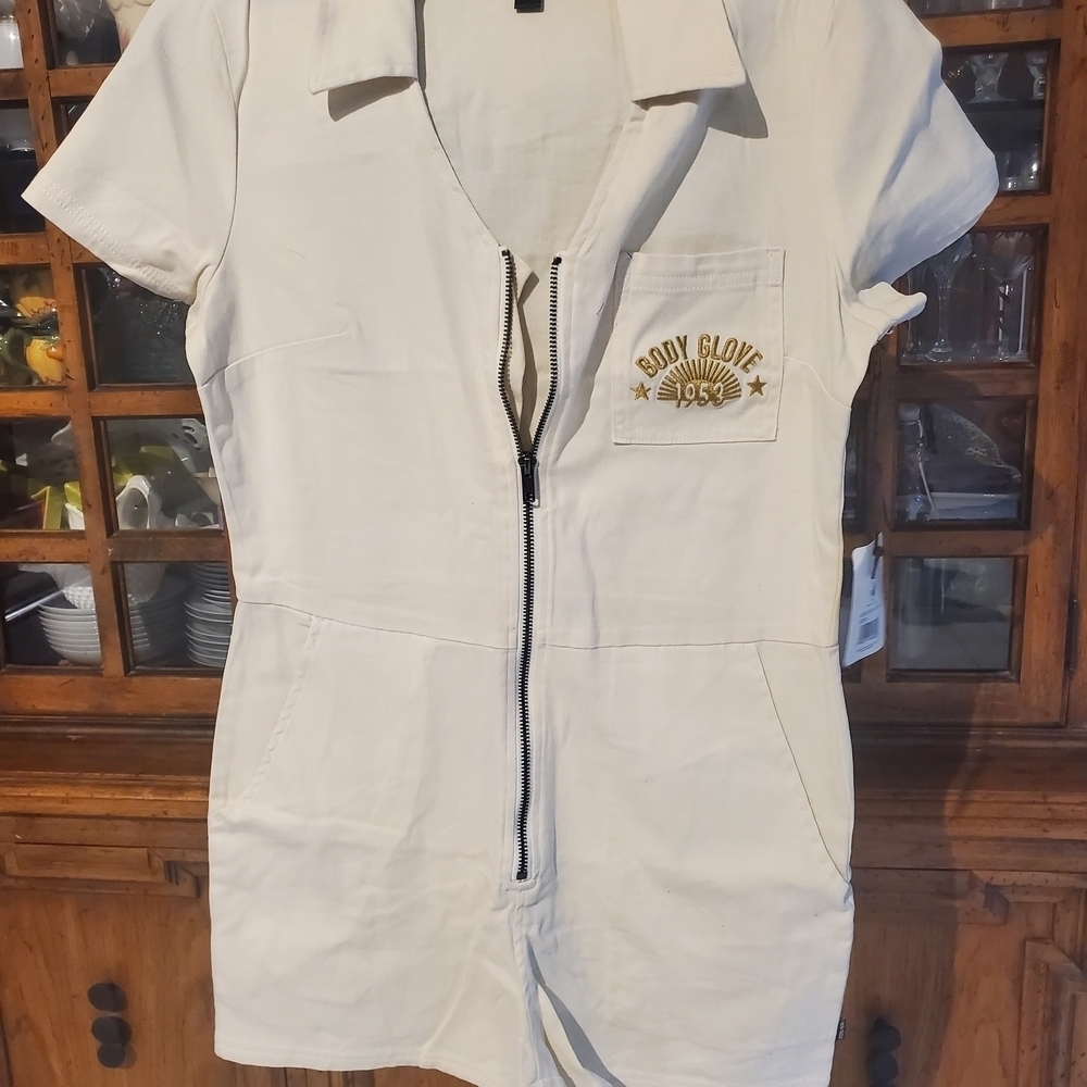 Body Glove Cream Jumpsuit with Gold Accents